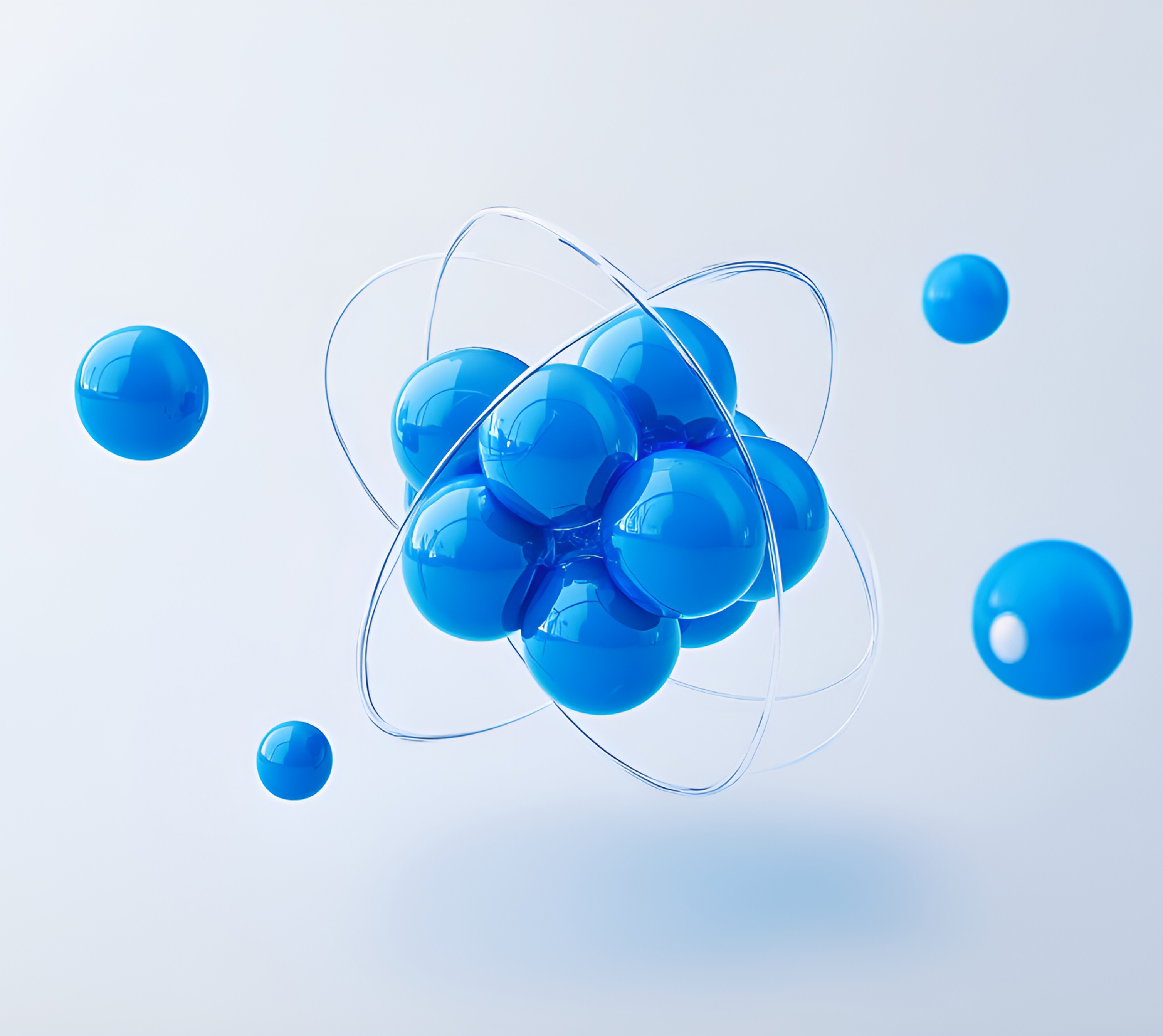 医疗生物3D渲染蓝色原子模型电子核结构科技主题插画（商业使用）.png